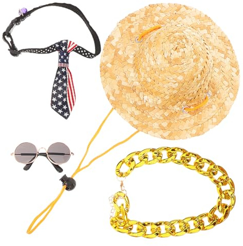 GALPADA Fashion Cat Accessories Sunglasses and Hat Cat Necklace for Dress up Birthday Hat Glasses for Kitten