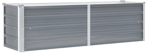 Aiuola rialzata da giardino in acciaio zincato, 160 x 40 x 45 cm, grigio, durevole e resistente alle intemperie, per verdure, erbe e fiori, ideale per giardino, terrazza e balconi
