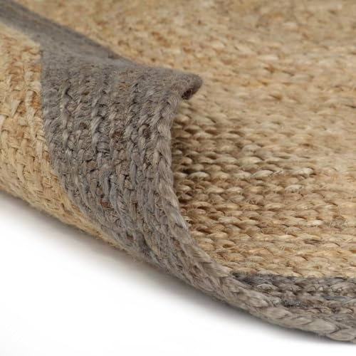Gecheer Tappeto in juta lavorato a mano, materiale resistente e durevole con bordo grigio, tessuto artigianale versatile per soggiorno, camera da letto o foyer, 180 cm