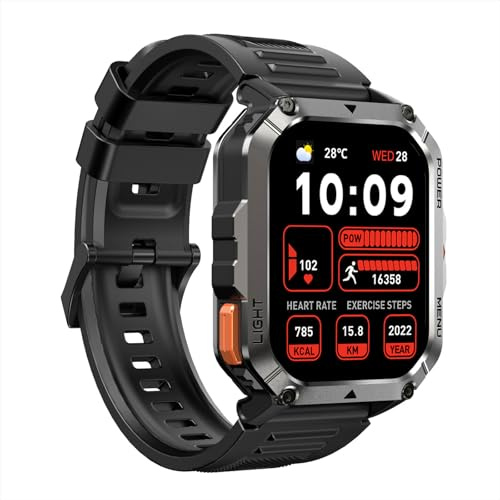 Blackview W70 Pro Smartwatch Uomo, Orologio Intelligente Fitness con Chiamate Bluetooth, 2.01 Militare Smart Watch 115+ Modalità Sportive per Cardiofrequenzimetro, Torcia, Bussola per Android iOS