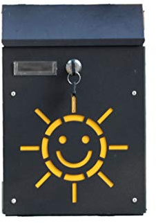 Solmönster Postlådor Nyckel Drop Box Låsning Medium Kapacitet Galvaniserat stål Svart Väggmonterad postlåda Regnskydd Design