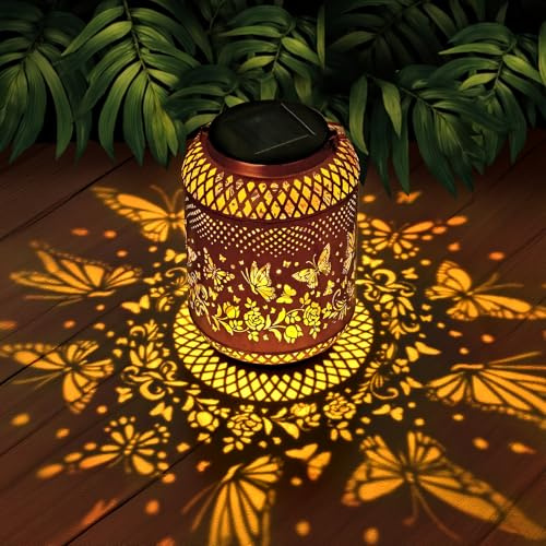 Dremisland Farolillos Solares Exterior Regalos para Madres Mujeres Mariposa Metal Impermeable Lampara Solar Decoración Luz Automática Crepúsculo Amanecer Para Jardin para Terraza Balcón Acampar