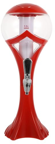 FRCOLOR Dispensador de Bebidas 1.5l Luz LED y Torre de Hielo para Fiestas, Grifo Antigrifo, Dispensador de Cerveza y Jugos para Hogar y Bar, Rojo Transparente