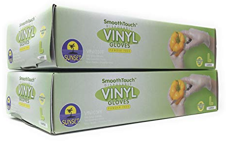 200 Disposable Vinyl Gloves, Non-Sterile, Powder-Free, Smooth Touch, Food Service Grade, Large Size [2x100 Pack]