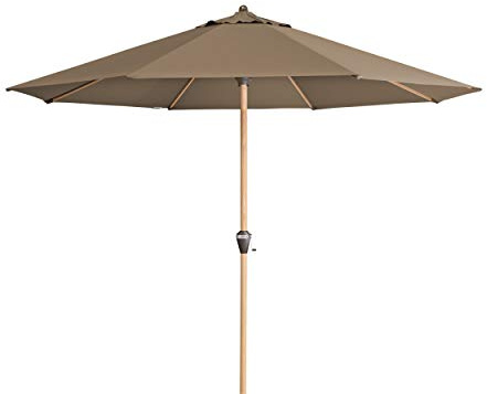 Doppler Alu Wood 350 – Runder Sonnenschirm für Balkon und Terrasse – Moderne Holzoptik – 350 cm – Greige