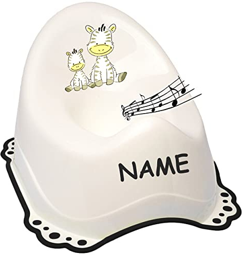 alles-meine.de GmbH Musik & Sound - Anti RUTSCH - Töpfchen/Nachttopf/Babytopf - weiß - schwarz Tiere - Zebra inkl. Name - Bieco - Melody - mit großer Lehne + Spritzschutz..