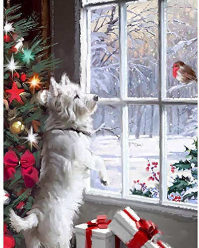 5D Diamond Painting Diamant Malerei Painting Bilder, Wowdecor Weihnachten Gegenwart Welpe Hund Full Set Groß DIY Diamant Gemälde Malen Nach Zahlen