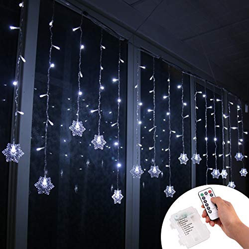 Klighten Tenda Luci LED, Luci cascata, Strisce LED, 96er Led Luci 3.5*0.65m Telecomando, Alimentato da Batteria, Impermeabili IP44, per finestra, porta, patio, giardino, feste, Natale (Bianco Freddo)