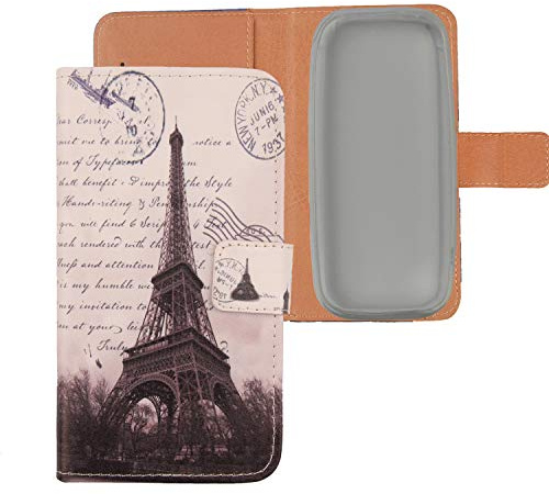 Lankashi PU Flip Leder Tasche Hülle Silikon TPU Case Cover Handytasche Schutzhülle Etui Skin Für Nokia 105 (2019) (Stamp Tower Design)