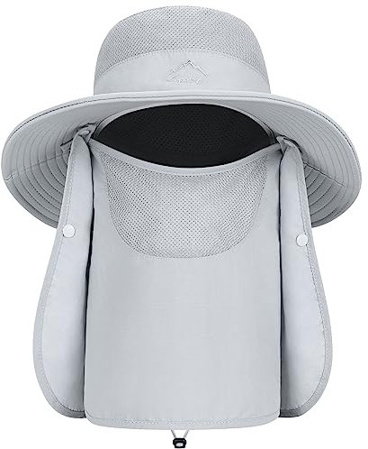 TAGVO Sonnenhut mit Abnehmbarer Halsklappe, UPF 50+ Schutzhüte Wanderhut für Außenbereich, Camping, Wandern, Gehen, Reisen, Faltbare Fischerhut Angelmütze - Verstellbarer Kinnriemen