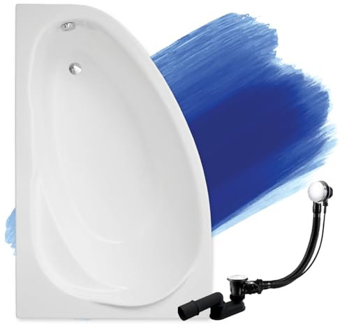 BADLAND Badewanne Original Weiß Acryl Wanne Eckbadewanne MAREA 160x100 Links KOMPLETTSET SET + Füßen und Exklusive Chrom Automatik Ablaufgarnitur Made in EU 3in1