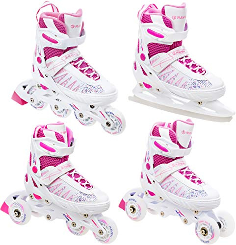 RAVEN 4in1 Inline Skates Pattini in linea Triskates Pattini a rotelle/da ghiaccio per bambini ragazze regolabili (Grace, 31-35 (20,5cm-23cm))