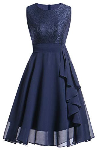 Julhold Abendkleid Schulterfrei Kleid Damen Spitze Rundhals Ärmellos Slim Fit Kleid Vintage Prinzessin Kleider(Blau,S)