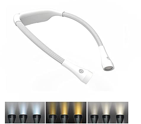 TINYOUTH Luces blancas de cuello para leer, 4 LED de 2000 mAh, luz de lectura nocturna recargable por USB con 3 modos de luz y atenuación continua