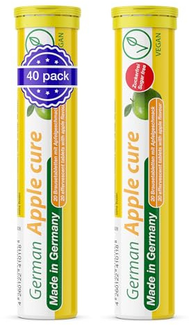 T&D German Apple Cure - 40 Vegan Drink Effervescent Tablets - Apple Flavor - Made in Germany