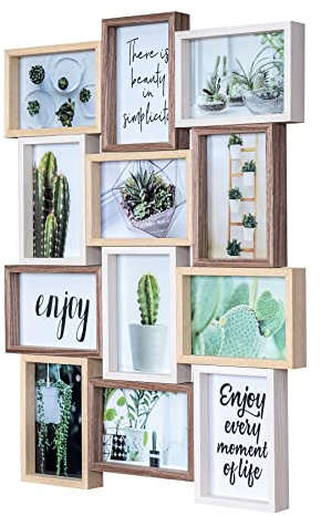 levandeo Bilderrahmen Collage B x H 59x45cm 12 Fotos 10x15cm Natur Eiche Holz Glas Galerie Fotorahmen Fotocollage Wanddeko Deko
