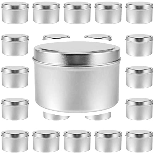 ZEONHEI 24 Pack 8 oz Candle Tin with Lids, Empty Candle Jars, Round Candle Containers Metal Storage Jars for Candle Making, Arts, Crafts, Storage, Travel, Silver
