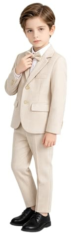LOLANTA 3 Piezas Conjunto de Traje para Niños Conjunto de Blazer y Pantalón,Traje de Boda (12-13 años, Beige)