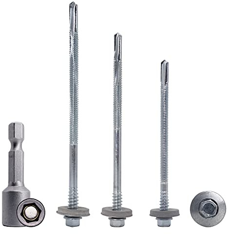 SKIR'CO Tornillos autoperforantes de 5,5 x 120 mm con arandelas EPDM para paneles sándwich, cabeza hexagonal (30 piezas)