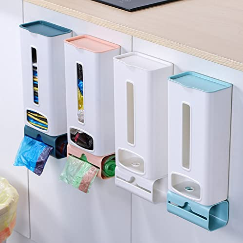 Carrier Bag Dispenser,Plastic Bag Holder,Wall Mount Self Adhesive Carrier Bag Garbage Storage Box,Easy-Access Openings, Easy to Install, Mounts on Wall or Inside Cabinet Cupboard (light blue)