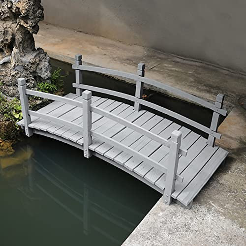 Gartenbrücke Außen Gartenbrücken aus Massivholz mit Schienen, Dekorative Brücke des Hinterhofbauernhof-Teichbogens, für Hof, Terrasse, Unterstützt 250kg/ 550lbs (Color : Grey)