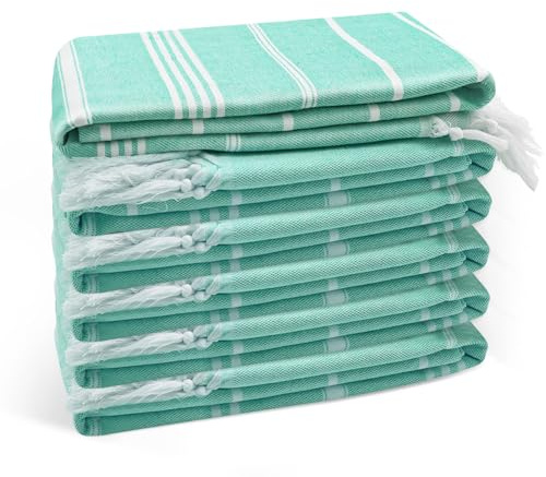 Eliamo Turkish Beach Towel Set of 6 Beach Towels Cotton Quick Dry Sand Free 36 x 71 inch Turkish Towel Oversized Lightweight Beach Towels Teal