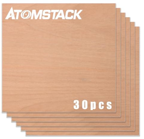 ATOMSTACK 30 unidades de 30 x 30 cm de madera de haya roja seleccionada certificada, grano de montaña natural, cortado con láser y tallado, corte CNC, barnizado, manualidades, recortes, placa familiar