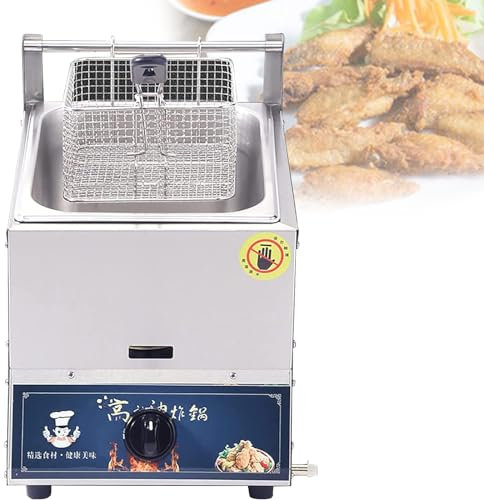 DPLWJPP Friggitrice Professionale A Gas,Friggitrice Multifunzione,Friggitrice in Acciaio Inossidabile,Potenza Fuoco Regolabile,per Patatine Ciambelle Pesce,10L