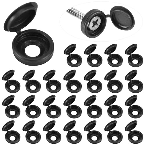 100pcs Screw Cover Caps, Plastic Hinged Screw Caps Folding Screw Covers Small Screw Cap Covers Screw Snap Covers for Screw Heads Protection (Gun Black)