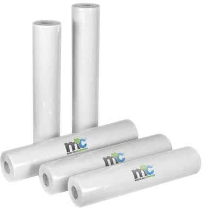 Medicalcorner24 Ärztekrepp, Ärzterolle, Liegenabdeckung, Liegenpapier, Liegenschutz, perforiert, 2-lagig, Zellstoff, 59cm x 50m, 5 x 1 Rolle, weiß
