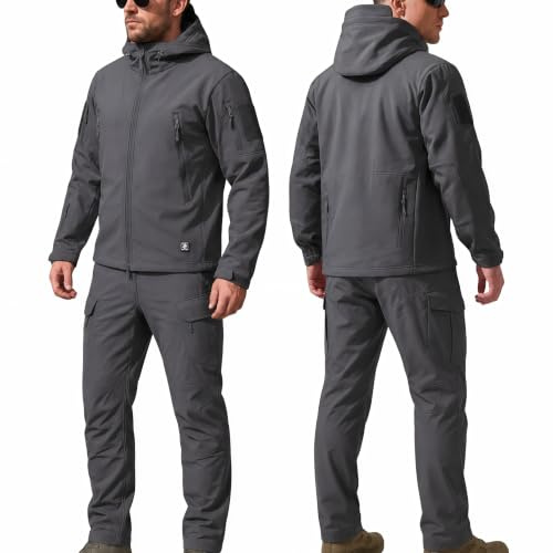TAUIANE Ensemble De Combinaison De Ski Deux PièCes pour Hommes, Veste Softshell pour Hommes, Combinaison Snowboard 2 PièCes, Ensembles Combinaisons Combat Militaires ImperméAbles,Gris,XL