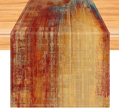 Kiatuniya Chemin de Table Bleu Orange 33 x 183 cm décoration de Table Art Moderne Table au Chemin de Table Court Décoration de Table Lavable pour Fête Mariage Vacances Cuisine Décoration