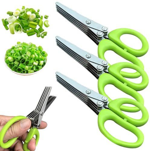 5 Blade Kitchen Scissors 3Pcs Stainless Steel Salad Scissors Ergonomic Herb Scissors Sharp Washable Scissors for Cutting Scallion Chilli Coriander Paper