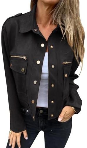 YUTILA Chaqueta de transición para mujer, chaqueta corta, chaqueta de cuero, chaqueta de cuero sintético gamuza sintética, chaqueta de cuero sintético casual blouson, chaqueta ligera de primavera