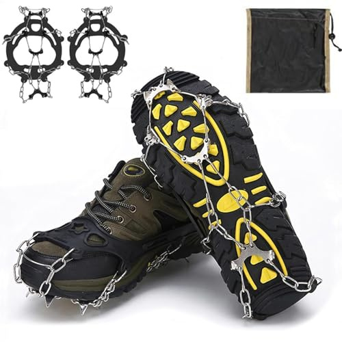Crampones, clavos para zapatos de invierno, 19 dientes, garras engrosadas de acero inoxidable, antideslizantes, para hombre, mujer, adultos, niños, aptos para senderismo, trail, correr, trekking