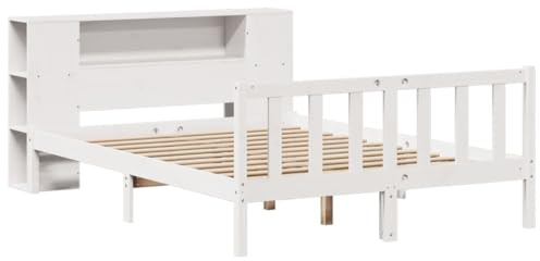 vidaXL Lit bibliothèque sans Matelas Blanc 120x190 cm Bois pin Massif, lit, Meuble de Chambre à Coucher, lit avec Rangement, lit Double, lit en Bois