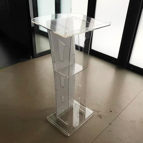 CMYUN Rednerpult Stehpult Modernes Kirchenpult aus Acryl, Bodenstehendes Rednerpult mit Stauraum, Rednerpult für Schulklassenzimmer, Transparentes Rednerpult