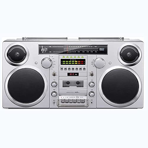 Radiocasete Retro con Bluetooth 5.0, Reproductor de CD, Radio Am/FM, Ranuras SD, Entrada Auxiliar, Conector para Auriculares y conversión USB/SD.