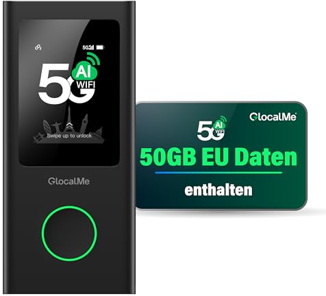 GlocalMe Numen Air Mobiler WLAN Router 5G, Keine SIM-Karte nötig, 5G LTE Hotspot mit 50GB europäischem Datenpaket, Unterstützt 16 Geräte gleichzeitig, 5400 mAh Akku, Reise- oder Heim-WLAN-Hotspot
