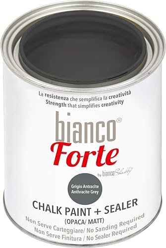 Bianco Forte - Grigio Antracite - (1L) Vernice a Gesso con Finitura/Protettivo 2-in-1: Chalk Paint Super Resistente per Mobili, Pareti e Porte – Asciugatura Rapida, Interni/Esterni, Opaca