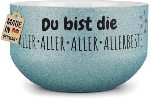 Print Royal PR Glitzer Müslischale mit Name selbst gestalten - Du bist die Allerbeste - Personalisiertes Geschenk zum Geburtstag, Danke sagen - Keramik, Blau 500 ml