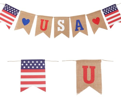 SOFPLATE 1 Stück USA Flagge Banner Girlande Wimpelkette Zum 4. Juli Rot Weiß Blaue Dekorationen Amerikanische Patriotische Veteranen 955mm Lang Memorial Day Dekorationen Für Zuhause Unabhängigkeitstag