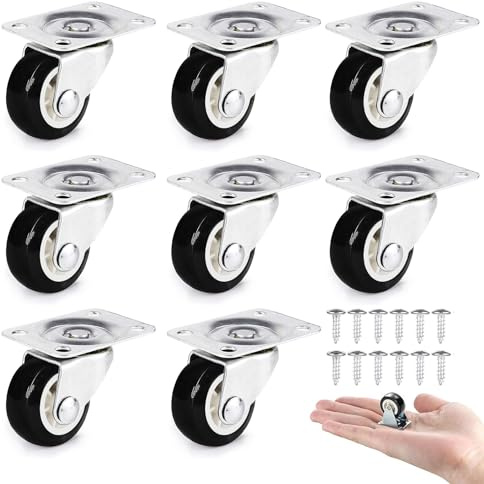 8 Stück Möbelrollen Klein, 1-Zoll Kleine Lenkrollen, 360 Grad Mini Räder Geräuschlos, Transportrollen, Rollenmit Schrauben,für Kleine Möbel, Tisch, Kabinett, Wagen, Schwarz