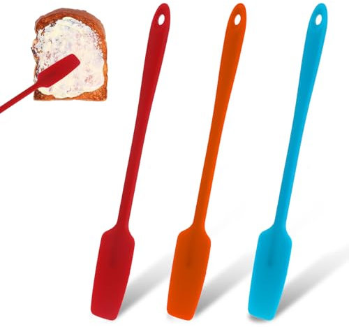 JJUNW 3 Stück Silikon Spatel, 28 cm Teigschaber mit Lange Griff Hitzebeständige Spatel zum Kochen Klein Silikon Schaber Silikonspachtel für Kochen Backen Rühren