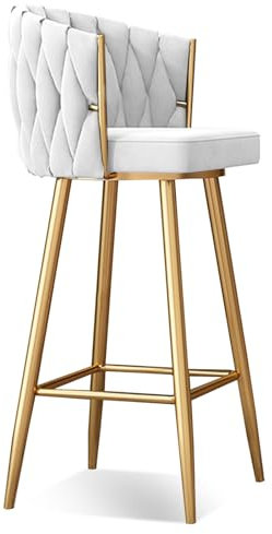 Moderne Barhocker, 360° drehbar, höhenverstellbar, Küchenhocker, Set mit 1/2/3/4 gepolsterten Barstühlen mit Stahlbeinen und Fußstütze, Weiß & Gold, 65,6/74 cm Sitzhöhe