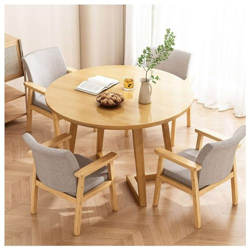 Ensemble table de salle à manger avec 4 chaises, meubles en bois massif de noyer pour salon et restaurant, design rond moderne, table de conférence élégante, taille 100 cm