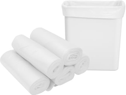 Bolsa de basura blanca 50 l | 100 bolsas de basura de 50 litros (2 rollos de 50 bolsas blancas) | Resistente (14 µ) e impermeable | Papeleras Oficinas – Cocina | Cierre de lazo para atar |