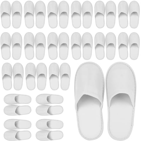 WIYETY Pantofole da Hotel Bianche per Donna e Uomo 20 Paia, Pantofole Antiscivolo, Pantofole per Ospiti, Taglia Universale, Pantofole da Bagno Chiuse in Bianco per Hotel, Spa e Ospiti