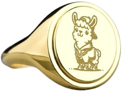 WORLD WIDE GEMS Llama de dibujos animados en plata de ley 925 | Anillo chapado en oro | Anillo de sello ovalado de 15 x 13 mm | Tallas de banda: EE. UU. 5-12,5 | Avelaibal | WDRG_0464