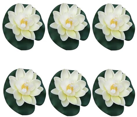 Clockjuan Künstliche Lotusblumen aus Schaumstoff mit Seerosen, perfekt für Terrasse, Koi, Teich, Pool, Aquarium, Zuhause, Garten, Hochzeit, Party, Urlaub, Dekoration, Wassergärten und Teiche, 6 Stück